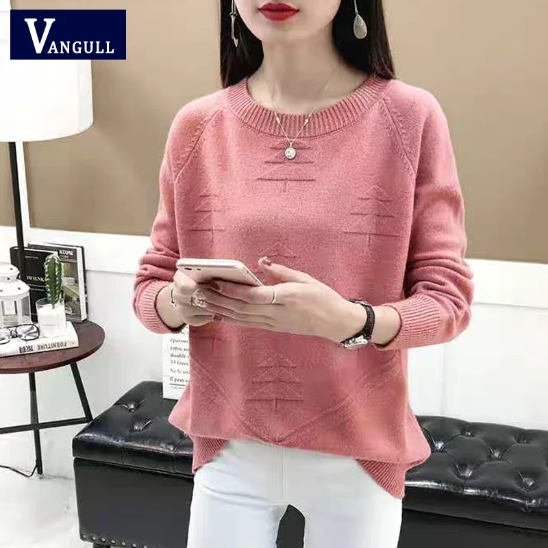 

Vangull Solid Knitted Elegant Sweaters Christmas Tree Patterned Sweater Autumn Winter Female Basic Long Sleeve Casual Pullovers