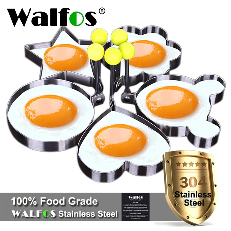 

WALFOS 5 шт. форма для яичницы из нержавеющей стали жареный яичный блин кольца сковорода для выпечки сердце/Круглая Форма Сковорода для жарки яйца