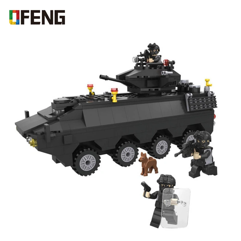 

Military Army Ploice SWAT Armored Car Mini Building Blocks Vehicle 3D Model Figure Bricks Assembly Toys for Children Gift