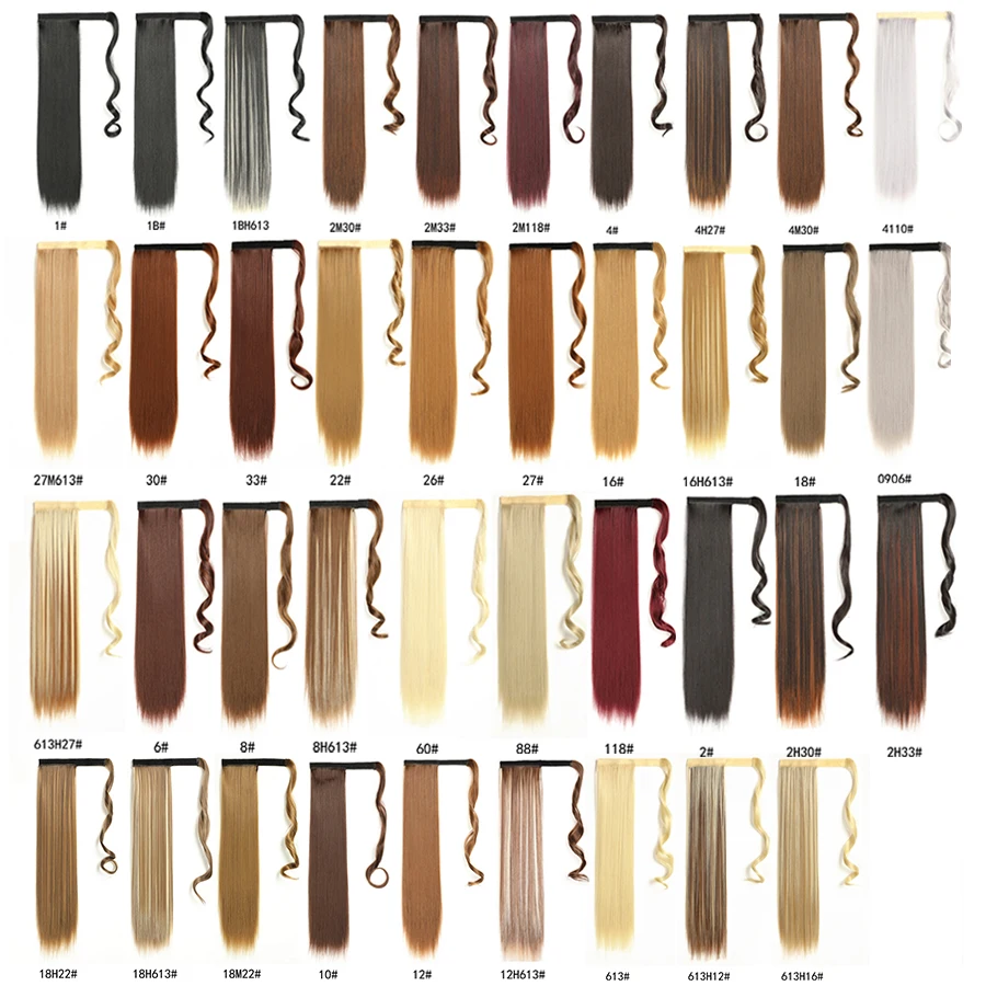 Leeons 20'' Synthetic Ponytail Hair pieces Heat Resistant Fiber Straight Ribbon Clip In Hair Extension 21 colors Brown Black