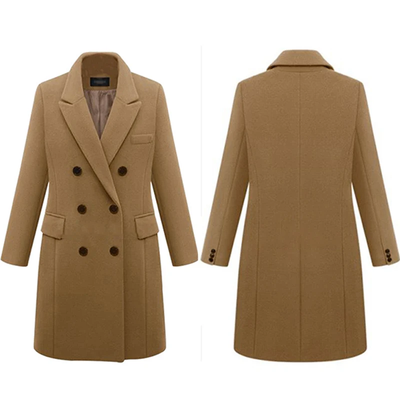 Новинка, женское осенне-зимнее пальто, Женское шерстяное однотонное пальто, Элегантное длинное пальто, женские топы, теплые пальто, большие размеры 5XL, одежда