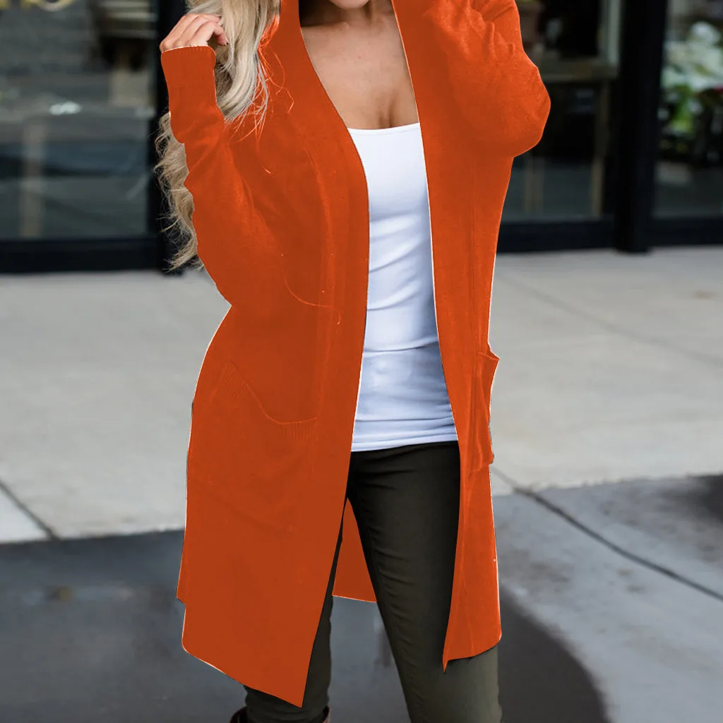 KANCOOLD пальто женские длинные куртки Осенняя однотонная женская верхняя одежда кардиган повседневные Модные Новые пальто и куртки для женщин 2019AUG13 - Цвет: Оранжевый