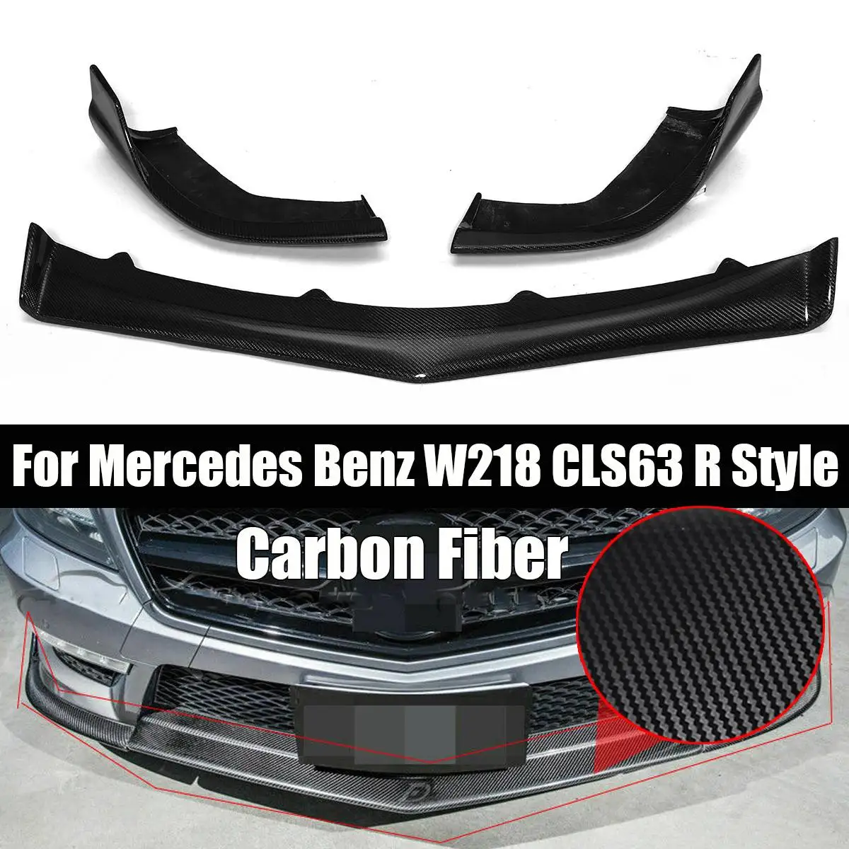Carbon Fiber Racing Front Bumper Lip Splitters Cupwings for Mercedes-Benzs W218 CLS63 R Style Bumper Protector