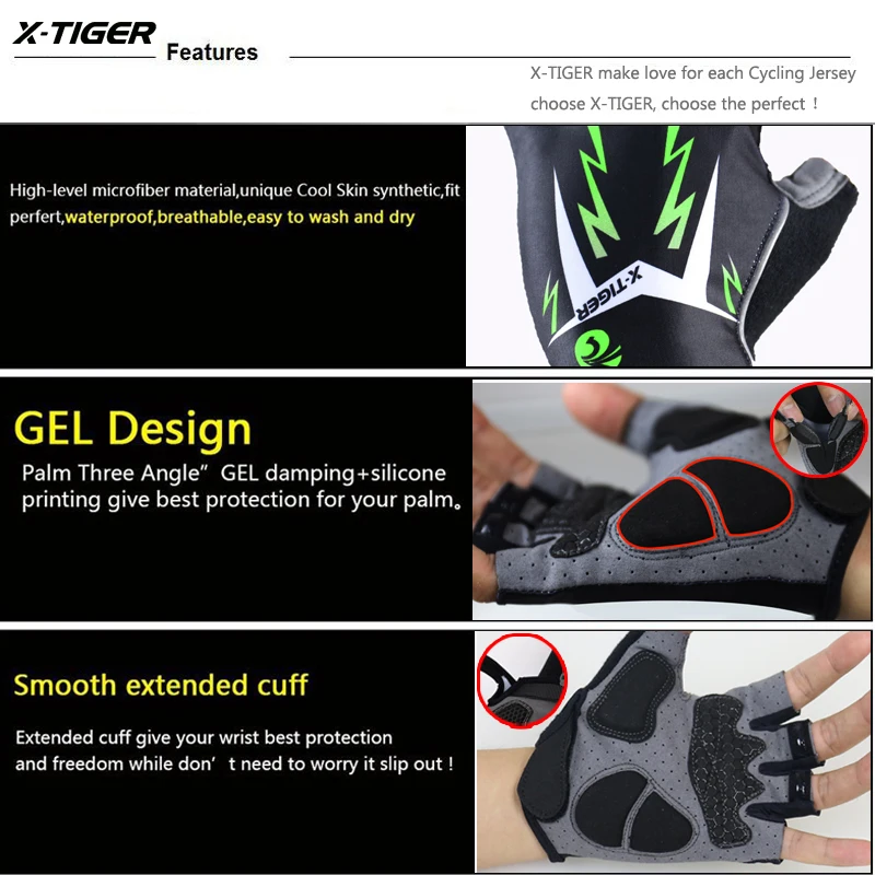 X-Tiger Anti-Slip Half Finger Cycling Gloves High Elastic Breathable MTB Bike Gloves Summer Bicycle Gym Fitness Sports Gloves
