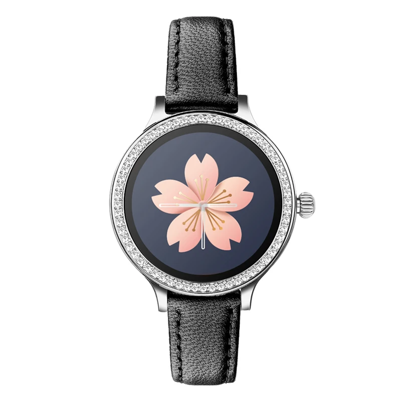Leather-Black ESEED M8 Смарт-часы для женщин IP68 водонепроницаемый кожаный Смарт-браслет android фитнес-трекер монитор сердечного ритма женские умные часы - Цвет: Leather-Black