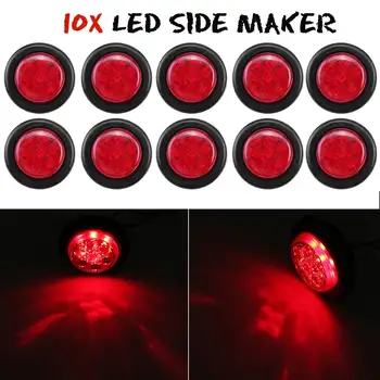 

10pcs 24V 7 LED 2" Round Trailer Side Marker Lights for Trucks Clearance Lights Truck Turn Signal Lamp Tail Light Red