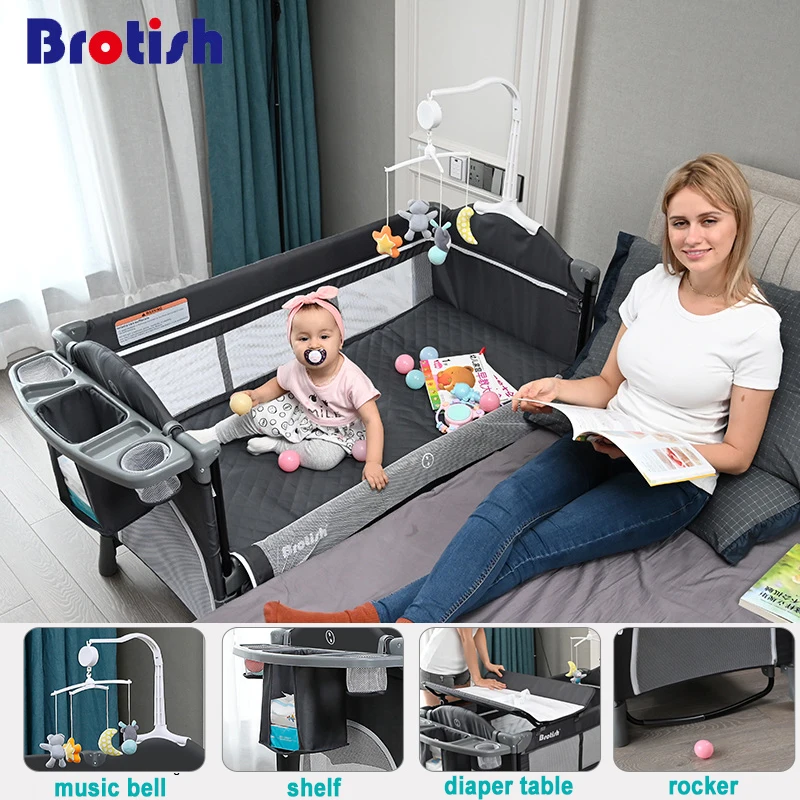Brotish  Newborn multifunctional crib stitching bed, newborn cradle bed, game bed, portable folding crib easy to travel Brotish  Newborn multifunctional crib stitching bed, newborn cradle bed, game bed, portable folding crib easy to travel