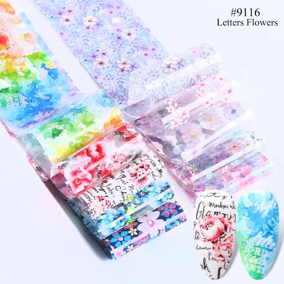 10pcs Mix Flower Leaf Design Stickers On Nails Art Foil 3D Transfer Decals Manicure Tip Letter Slider Nail Art Decoration JI1538