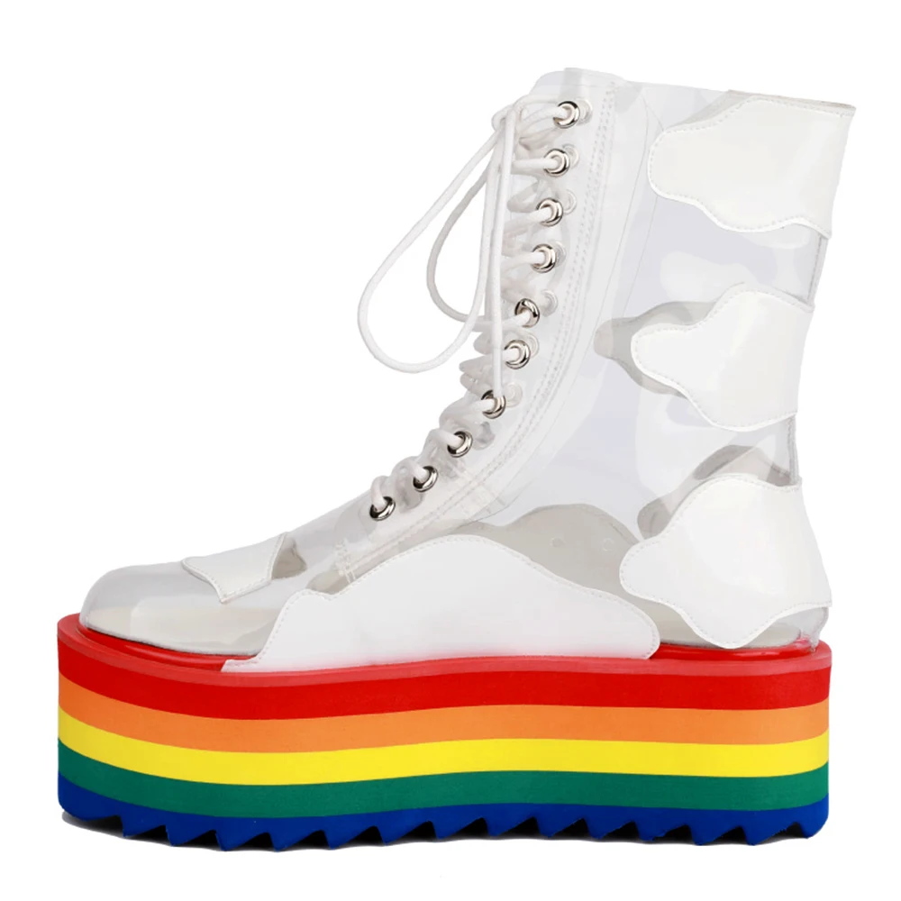

HARAVAL Fashion Stylish Woman Ankle Boots Handmade Sequined Cloth Round Toe Thick Colorful Platform Soft Shoes Lade-up Boots