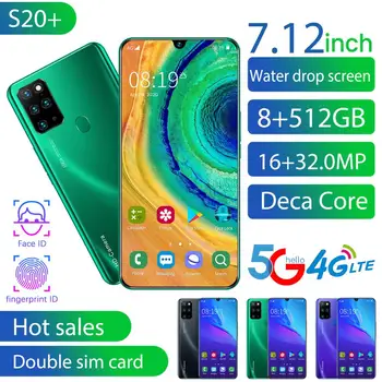 

2020 New Network 7.12 Inch Galay S20+ 2 SIM 8GB RAM 512GB ROM 4800mAh Battery Octa Core Snapdragon 855 SmartPhone Mobile Phone