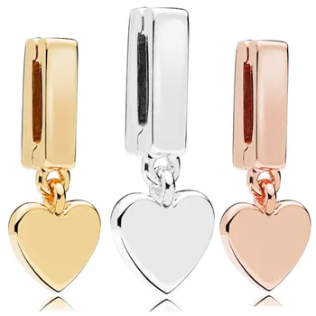 

Real Reflexions Smooth Rose Gold Floating Heart Clip Charm 925 Sterling Silver Beads Fit Bracelet & Bangle Diy Jewelry
