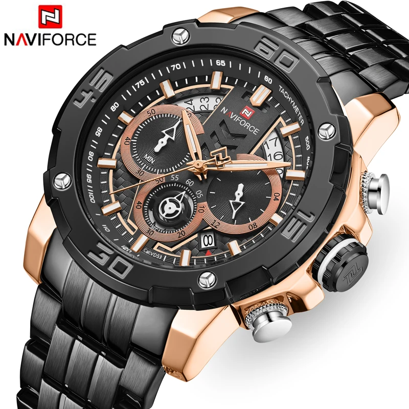 Часы наручные NAVIFORCE мужские из нержавеющей стали брендовые Роскошные модные