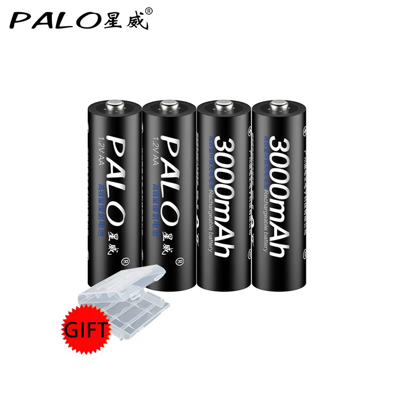 6 шт.* PALO AA батарея Ni-MH 1,2 V 3000MAH AA перезаряжаемые батареи 2A Bateria Baterias с 1 батарейный чехол - Цвет: 4x3000