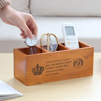 

Retro Storage Box Wooden Makeup Organizer Office Desktop Decorative Box For Remote Control Sundries Storage Containers