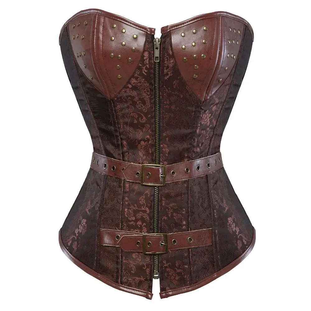 

Grebrafan Steampunk Corset Pirate Plus Size Overbust Faux Leather Embroidery Bustier Top Dinosaur Birthday Fiesta Party Costume