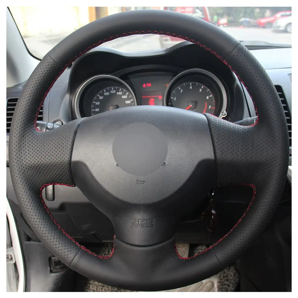 DIY черный чехол из натуральной кожи ручной работы на рулевое колесо для Mitsubishi Outlander 2006-2013 ASX Lancer X 10 2007