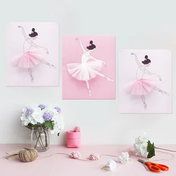 

3Pcs Cartoon Ballet Girl Dancing Decorative Painting Creative 3D Hanging Painting for Kids Rooms Bedroom Living Room Home Decor