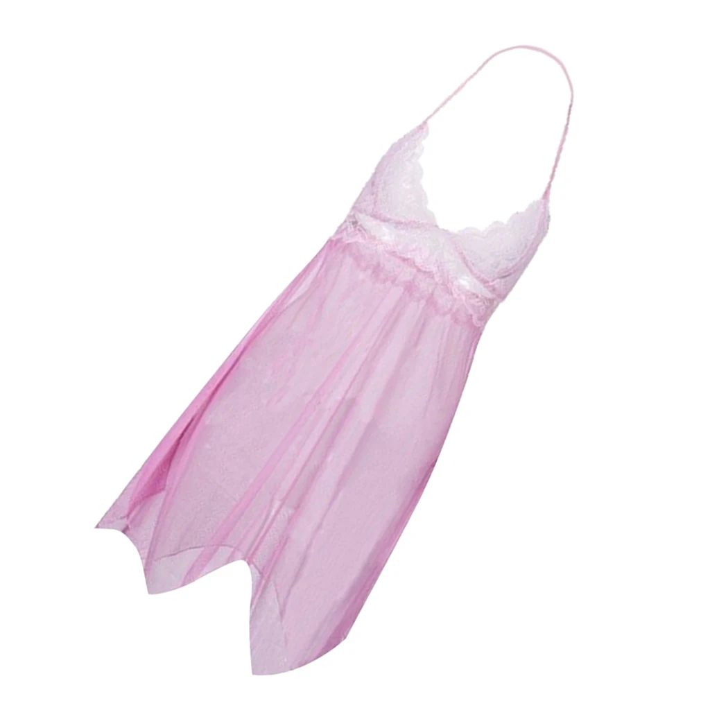 Womens Sexy Lace V Neck Nightdress Lingerie Sleepwear Babydoll Nightgown Pink