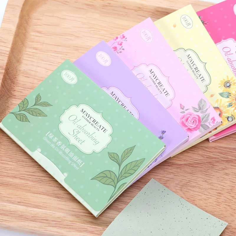 100sheets/bag Oil Blotting Paper Lavender Green Tea Chamomile Oil Control Sheets Face Cleaning Absorbent Paper Makeup Tool TSLM1