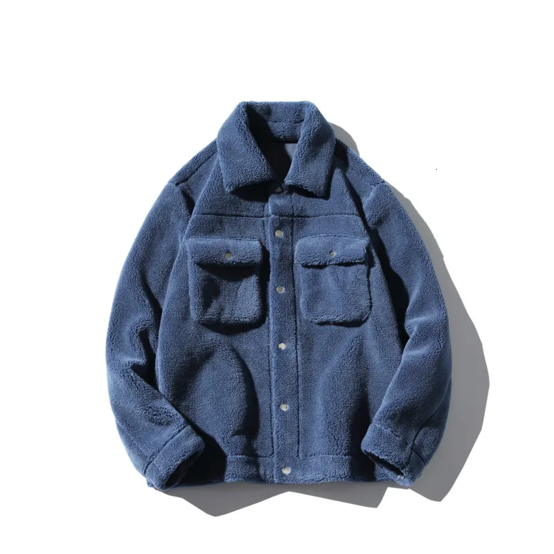 Winter Lamb Hair Jacket Men's Warm Thick Fashion Parka Men Solid Color Casual Lapel Coat Man Loose Cotton Jacket Male Clothes