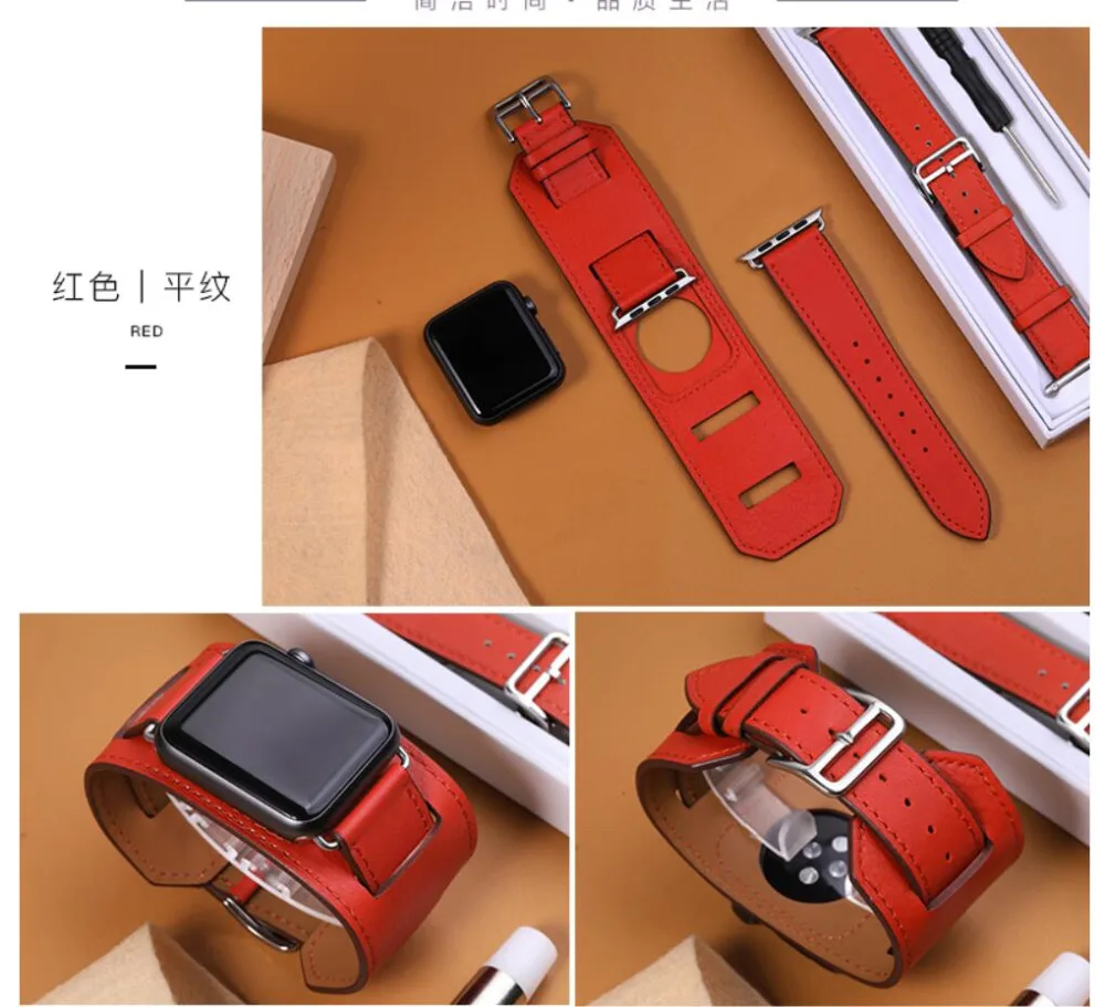 

Series 5/4/3/2/1 Genuine Leather straps For Apple Watch Band 42mm 38mm 40mm 44mm Bracelet Leather Cuff for iWatch band