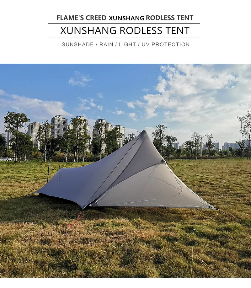 FLAME'S CREED XUNSHANG Outdoor Ultralight Camping Tent 1 Person 3 Season  20D Silnylon Rodless Multifunction TentRain Fly Tarp
