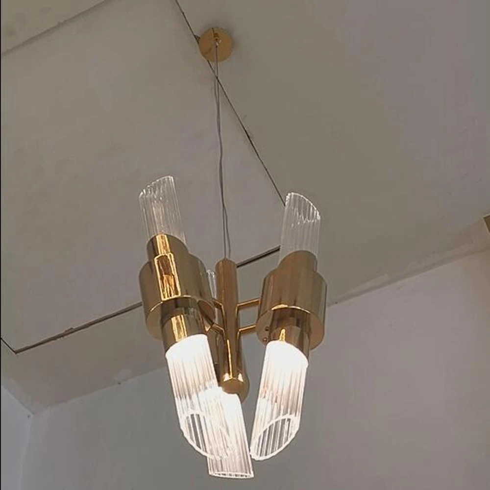 Современная люстра в стиле АР-деко, светодиодный светильник из нержавеющей стали Dia36 * H56cm, стеклянные светильники для украшения дома и бара