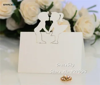 

50pcs/lot laser cut Boy &Girl Wedding invitation Table cards place seat name cards engagement party Table decoration