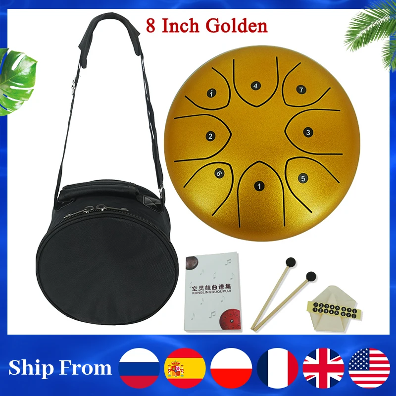 Tambor de lengua de 6 pulgadas y 8 pulgadas, cacerola de mano de acero de 8 tonos, tambor de tanque con baquetas, bolsa acolchada, accesorios de instrumentos de percusión