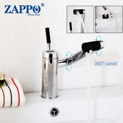 ZAPPO Bathroom Faucet 360 Swivel Arm Kitchen Chrome Finished Hot Cold Water Mixer Single Lever Sink Faucets Deck Mounted