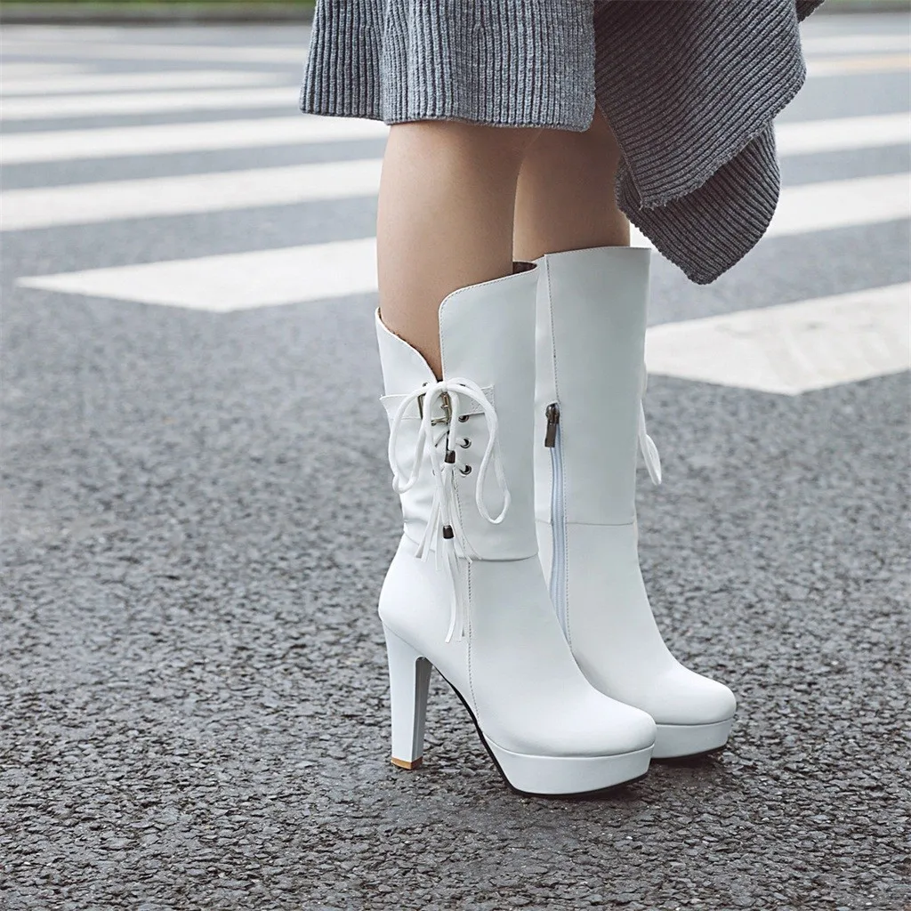 

sexy city shoes Women's boots Lace-Up Ankle Bare Boots Flat Stiletto Heel Casual Middle Tube Booties thin square heel shoe