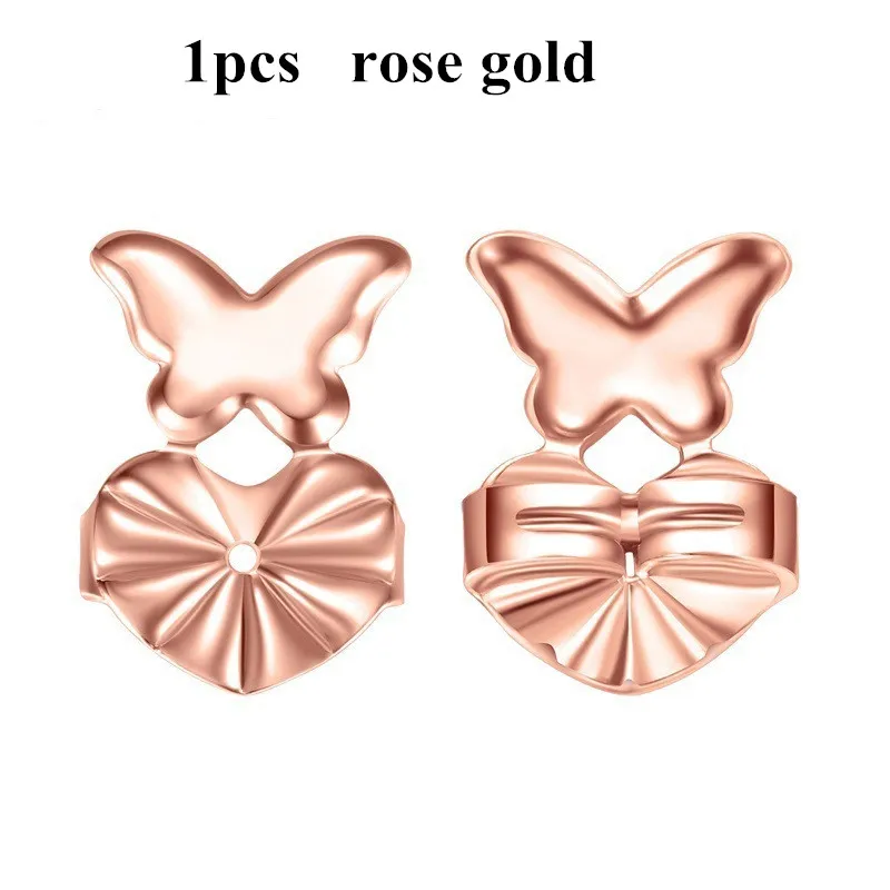 ROMAD Fashion Butterfly Stud Earrings Back Nut Lifter Lift Hypoallergenic Fits Post Earring Earlobe Support Earrings For Women - Окраска металла: 1pcs Rose Gold