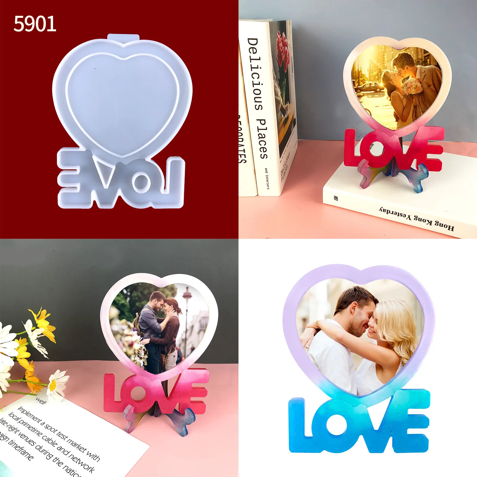 

Love Heart Shaped Photo Frame Silicone Mold DIY Jewelry Pendant Ornament Photo Frame Bracket Mold For Resin Making