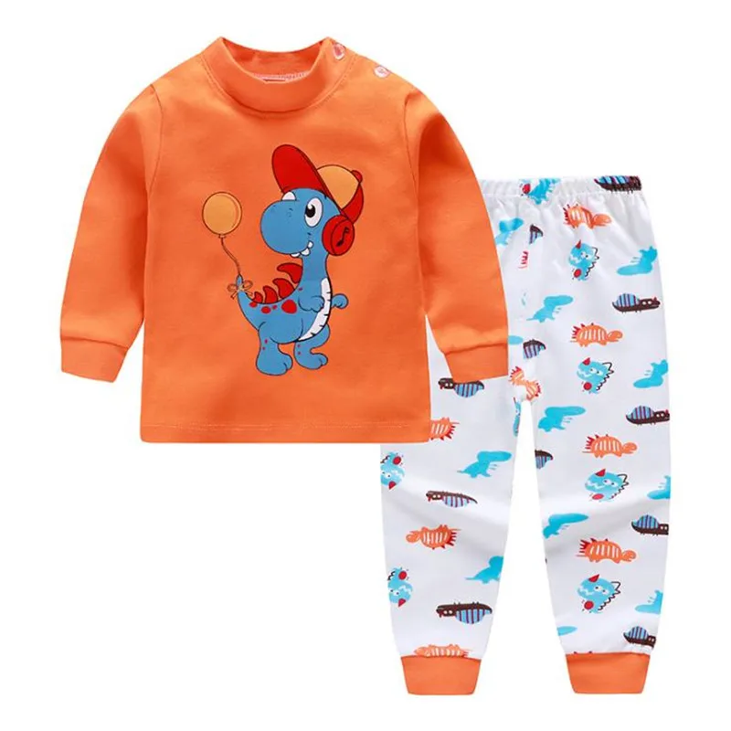 Новые брендовые пижамы, детский пижама для мальчиков, хлопок, модные пижамы с длинными рукавами и рисунком динозавра для девочек