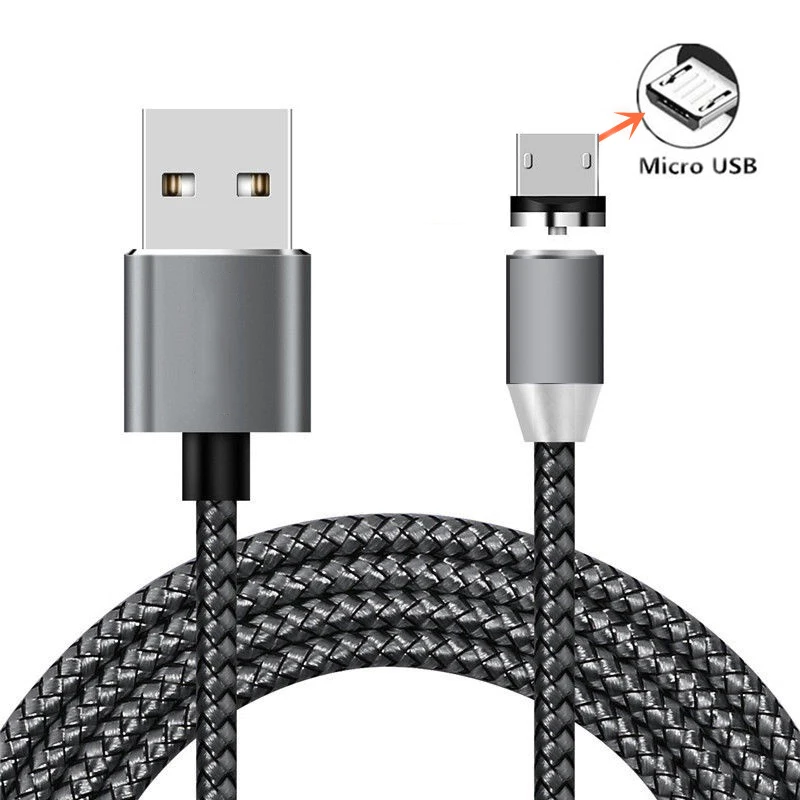 Магнитный Тип usb C Micro светодиодный кабель usb для Nokia X7 X6 X5 7,1 8,1 5,1 6,1 2,1 3,1 плюс 7 5 6 8 QC 3,0 зарядное устройство для быстрой зарядки - Цвет: Micro Cable Gray