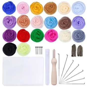 

5g X 20 Colors Wool Felt Roving Wool Felting Tool Kit Fiber Material with Felt Needle Set Weaving Needlework Spinning Craft Kits