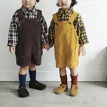 Новинка года; модные вельветовые комбинезоны для девочек и мальчиков; осенние детские шорты; размеры от 1 до 7 лет; PQ897