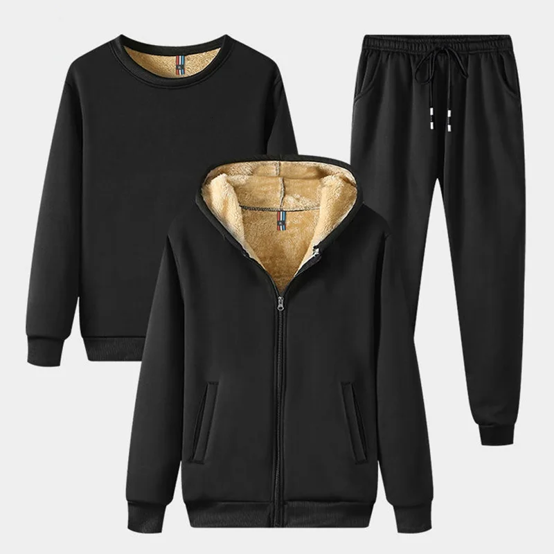 Men's Winter Set Zip Up Jacket And Elastic Waist Pants Fleece Lined For Men Warm Cozy main image 0