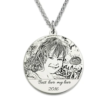 

Photo Engraved Necklace Sterling Silver Personalized Picture Necklace Custom Portrait Memorial Jewelry