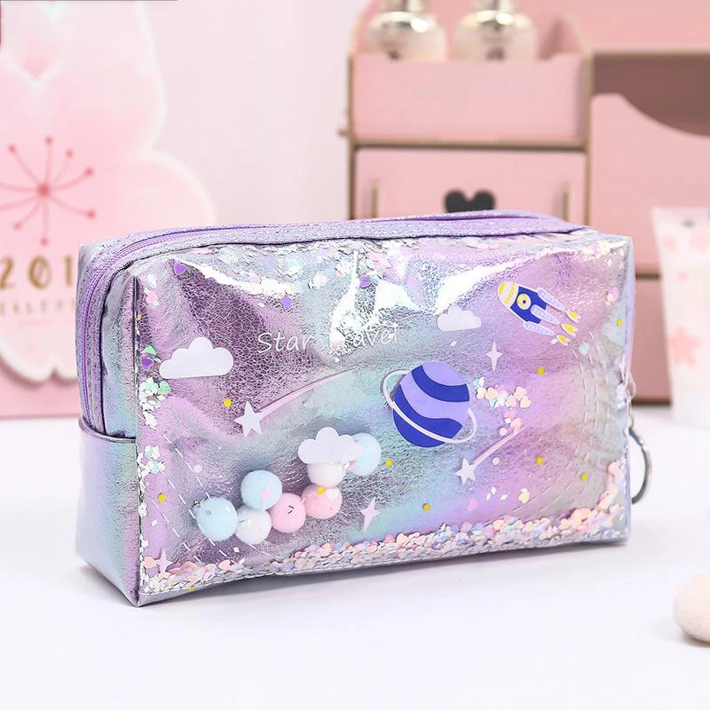 Star Pencil Case Glitter Large Capacity Pencilcase Pen Makeup Case Supplies Pencil Bag School Box Pouch Stationery pencil cases