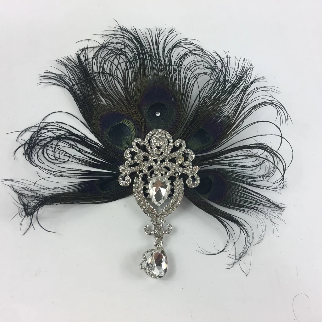 Женские винтажные 1920s для модницы, перьевая головной убор заколка для волос Свадебные