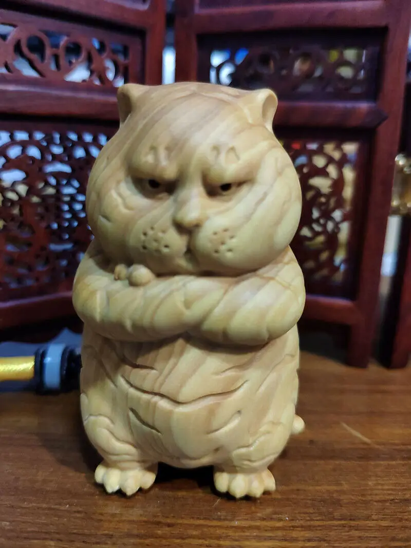 

Y7519 : 2.8 INCH High Hand Carved Boxwood Netsuke Figurine Carving - Angry Big Cat