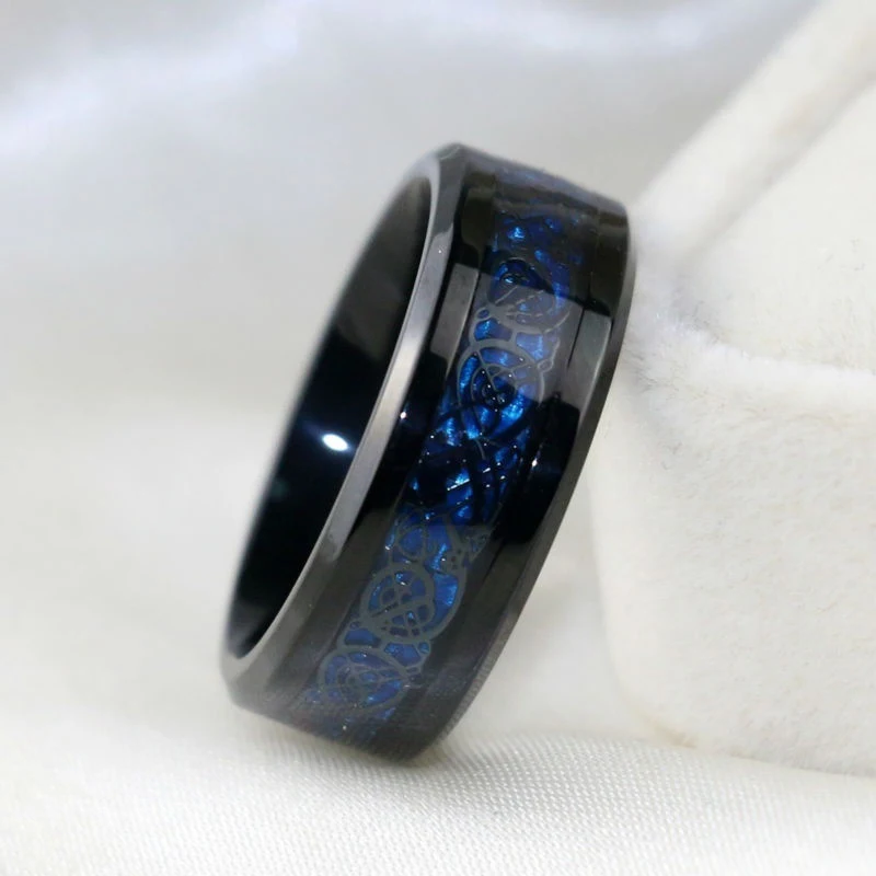 8 мм синее вольфрамовое кольцо кельтский Дракон голубое углеродное волокно Свадебные украшения подарок