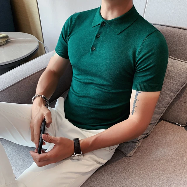 Summer Thin Ice Silk Knitted Polo Shirts Mens Elasticity Mesh Casual T  Shirt Male Short Sleeve O-Neck Slim Fit Breathable Polos - AliExpress