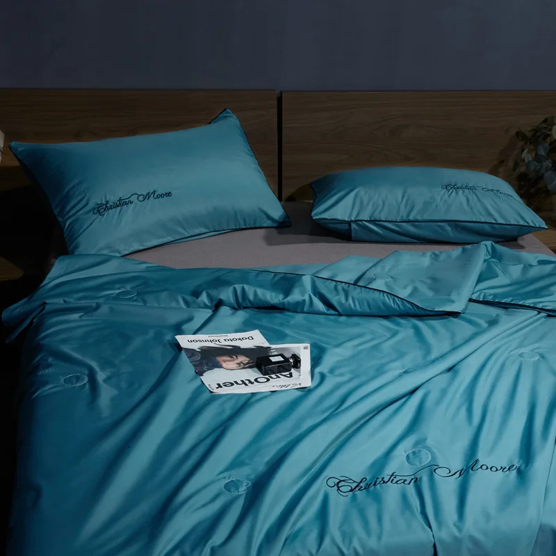 

Summer Viscose Summer Quilt Double-Sided Silky Summer Blanket Cooling Airable Cover Solid Color Embroidered Children Single Doub