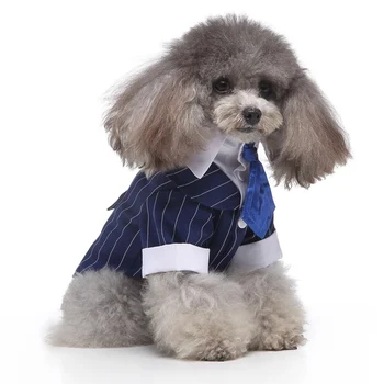 

Dog Striped Suit Clothes Tie Tuxedo Gentleman Wedding Suit Puppy Costume Pet Outfit Formal Shirt For Small Dogs