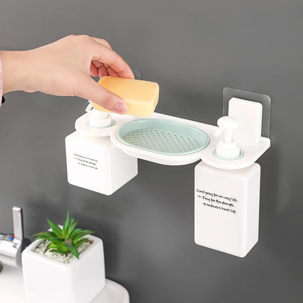Plastic Wall Mounted Soap Dish With Hand Sanitizer Holder Hanging Rack Shampoo Shelf For Bathroom Yellow Pink Grey Blue | Дом и сад