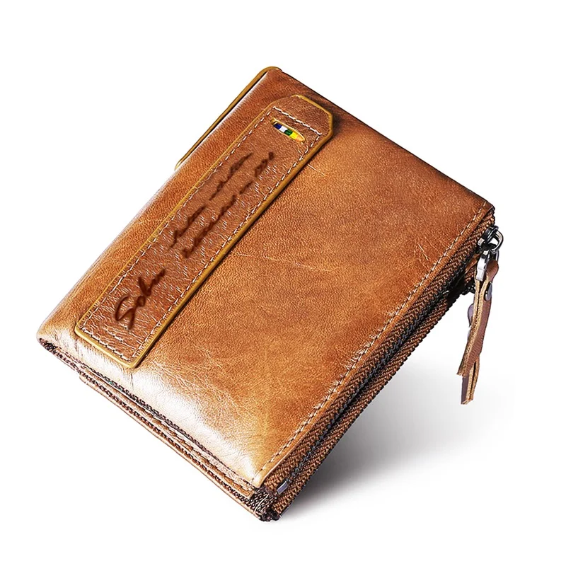 SOBU-cartera 100% de piel auténtica para hombre, monedero Vintage de cuero de vaca, monedero informal, tarjetero estándar