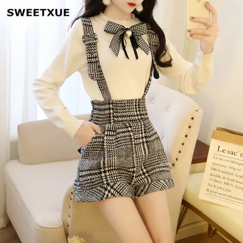 SWEETXUE комплект из двух предметов свитер и шорты осень 2019 Женский вязаный с круглым
