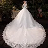 Boat Neck Wedding Gown With Train 2024 Three Quarter Sleeve Lace Up Bridal Ball Gown Robe De Mariee Vestido De Noiva Customized 5
